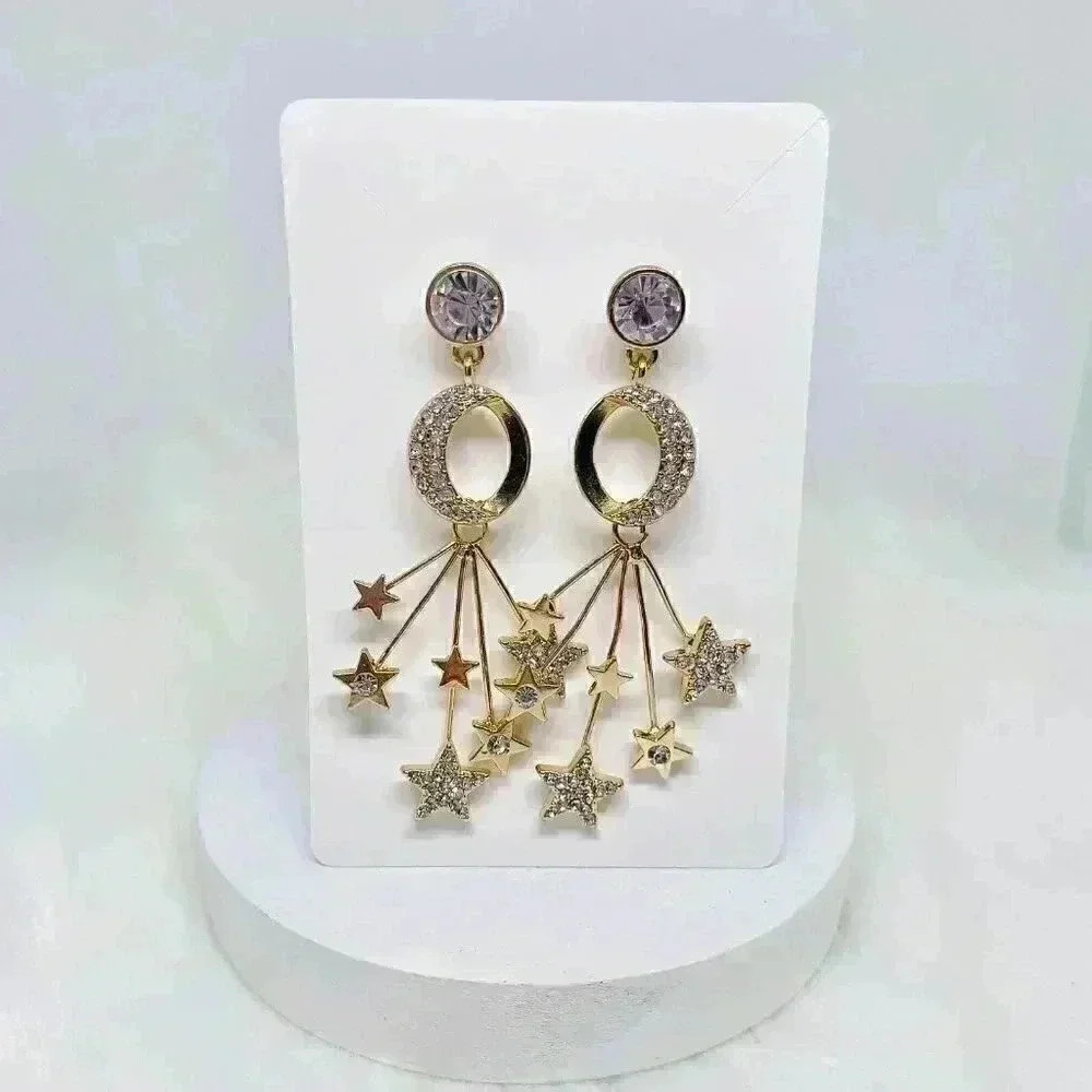 Stars With Rhinestones Statement Earrings - Picture 3 of 4